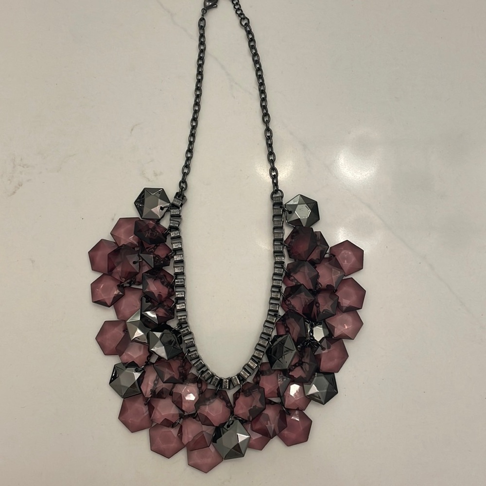 Purple and grey beaded necklace
